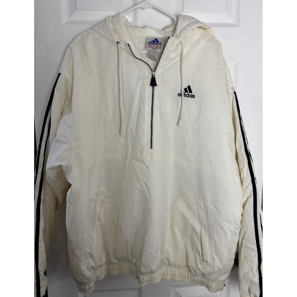 Vintage 90's Adidas Off-White Puffer Jacket 3‎ Stripes Adult Size 2XL Read